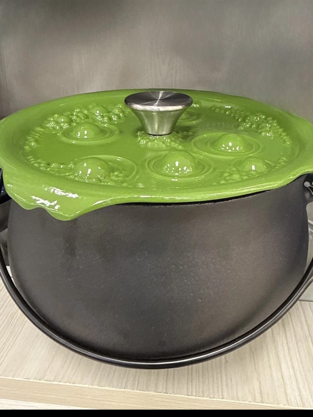 6qt Smith and Clark Halloween Cast Iron Green Bubbly Lid Cauldron Pot Dutch Oven